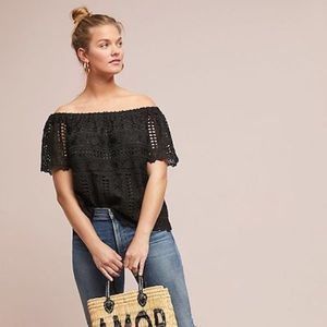Anthropologie Evie Off Shoulder Crocheted Lace Top